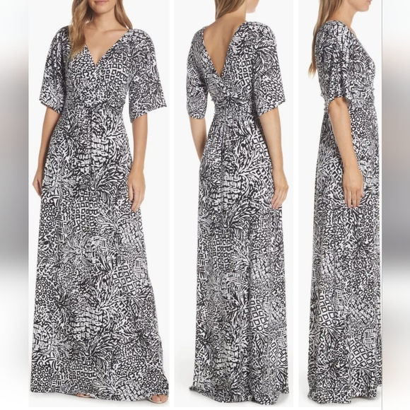NEW Lilly Pulitzer Parigi maxi dress jersey stretchy v-neck onyx slice medium - Picture 2 of 5